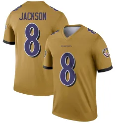 Nike Ravens 8 Lamar Jackson Gold Inverted Legend Youth Jersey