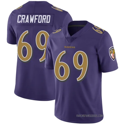 Limited Aaron Crawford Men's Baltimore Ravens Purple Color Rush Vapor ...